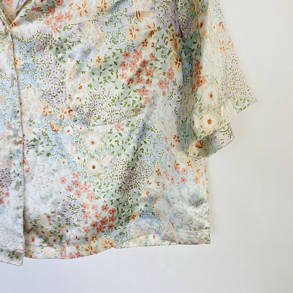 Cynthia Rowley Sleepwear Pajama Top Medium Floral Satin Button Up Cottage Pastel - Picture 4 of 10